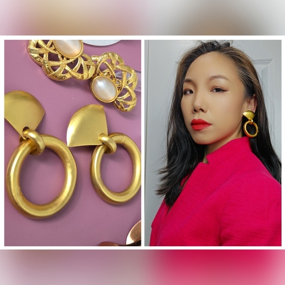 Elegant Gold Tone Statement Earrings Clip On Earrings - Picture 3 of 15